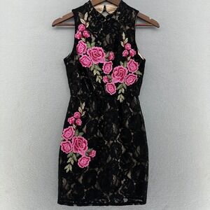 As U Wish Black Lace Dress Floral‎ Embroidered Sleeveless XS Romantic Coquette